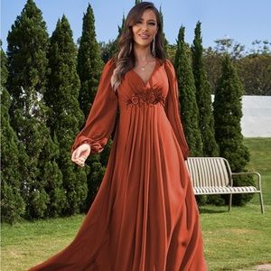 Hebeos A-Line/Princess Bridesmaid Dress or Mother of Bride Dress—Rust, Size 18W